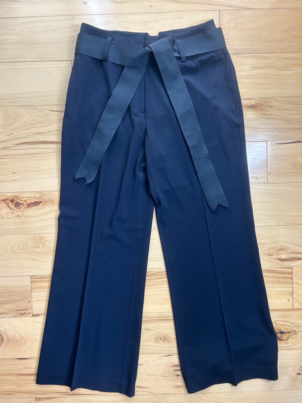 CAbi Black High-Waist Wide Leg Tie-Belt Trousers/Pants | Size 12